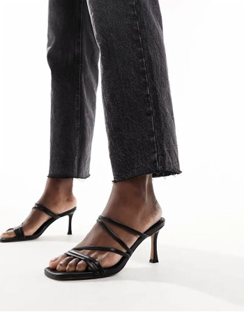 Hayes strappy mid sandal heeled mules in black