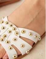 studded flat sandals in white