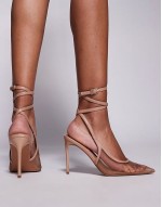 Poetry mesh detail slingback high shoes in beige