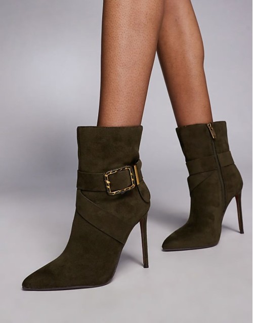 suedette heeled boot in khaki
