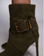 suedette heeled boot in khaki