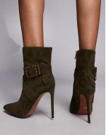 suedette heeled boot in khaki