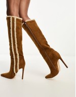 Simmi London Wide Fit Anders Fleece Lined knee boot in Tan