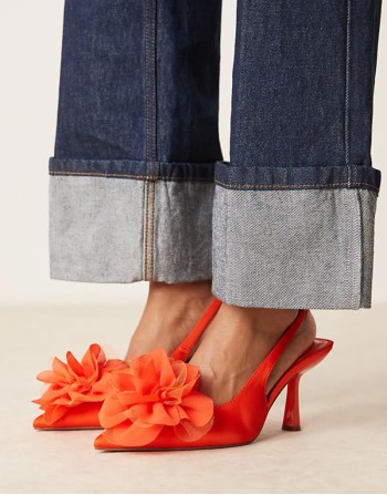 Sunrise corsage slingback mid heeled shoes in orange