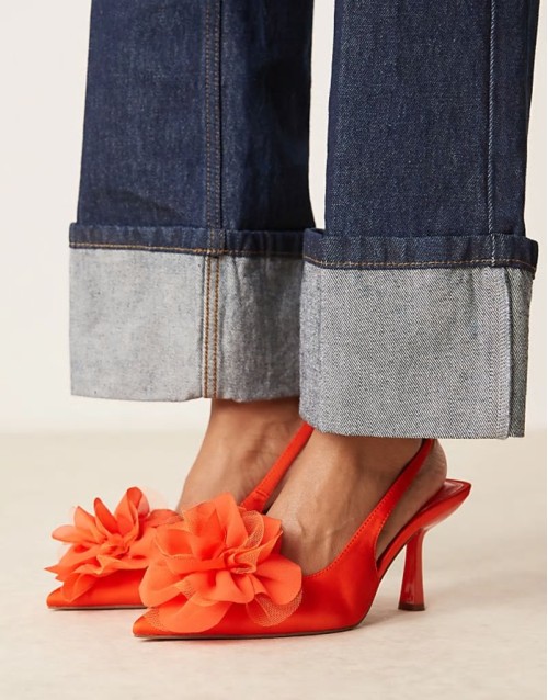 Sunrise corsage slingback mid heeled shoes in orange