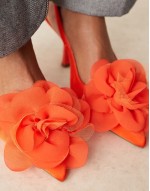 Sunrise corsage slingback mid heeled shoes in orange