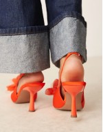 Sunrise corsage slingback mid heeled shoes in orange