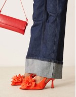 Sunrise corsage slingback mid heeled shoes in orange