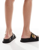 Elyna double buckle footbed sandals in black leather