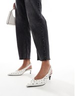 Scene studded slingback kitten heeled shoes in white