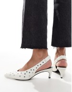 Scene studded slingback kitten heeled shoes in white