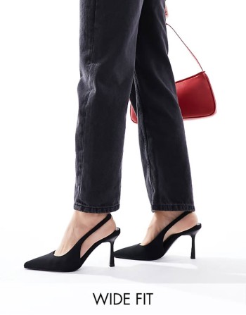 Wide Fit Salty slingback stiletto mid shoes in black