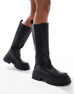 chunky high knee boot in black