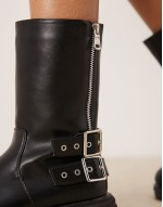 chunky chelsea boots with buckles and zip in black
