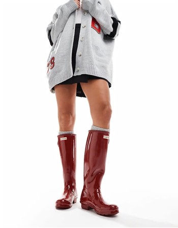tall gloss wellington boot in red