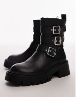 Luke chunky biker boots with buckle detail in black