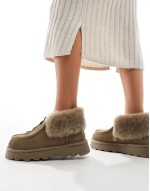 Real Sheepskin Zip Up Ankle Boot in Olive