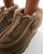 Real Sheepskin Zip Up Ankle Boot in Olive