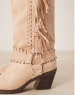 Cristina western fringe knee boots in beige