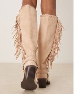 Cristina western fringe knee boots in beige
