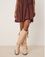 Cristina western fringe knee boots in beige