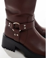 ‌Stylish Ultra biker knee boots with square toe in brown
