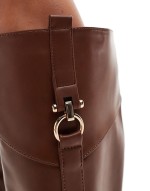 ‌Stylish knee high buckle flat riding boot in tan