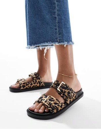 Kidman Wide Fit sandals with studded buckle strap in leoaprd