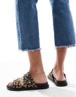 Kidman Wide Fit sandals with studded buckle strap in leoaprd