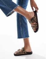 Kidman Wide Fit sandals with studded buckle strap in leoaprd