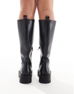 Wide Fit Carmen chunky flat knee boots in black