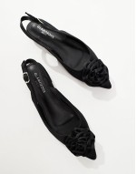 ‌Stylish slingback rosette pointed toe flats in black