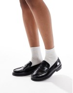 Lillian penny loafers in black crinkle leather