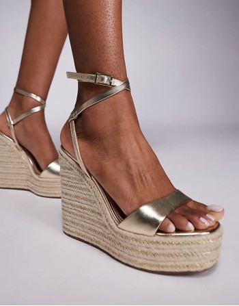 Wide Fit Tamika espadrille wedges in gold