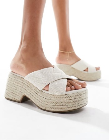 Wide Fit Toy cross strap wedges in natural fabrication