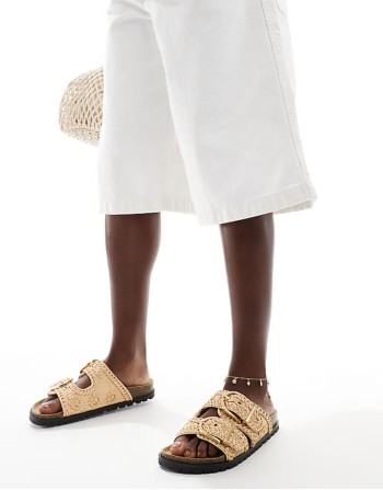 flatform double buckle sandal in beige