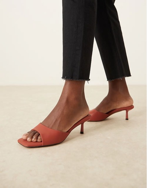 Hyped kitten heeled mules in rust