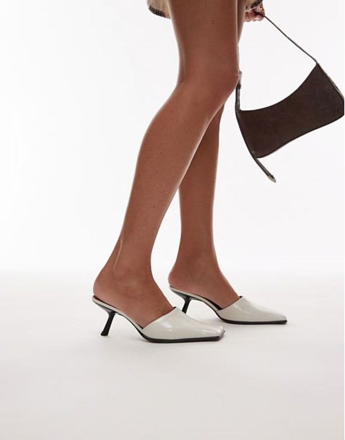 Dante leather square toe heeled mule in off white