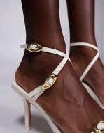 Grand buckle barely there heeled sandals in cream