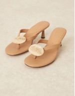 Heated trim detail toe thong mid sandals in camel