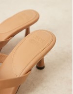 Heated trim detail toe thong mid sandals in camel