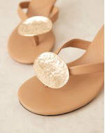 Heated trim detail toe thong mid sandals in camel