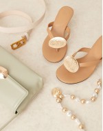 Heated trim detail toe thong mid sandals in camel