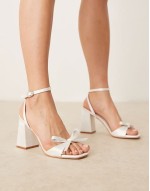 Fern high block heeled sandals with bow detail in satin ivory