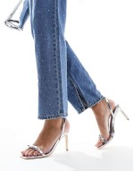 bow barely there heeled sandals in silver